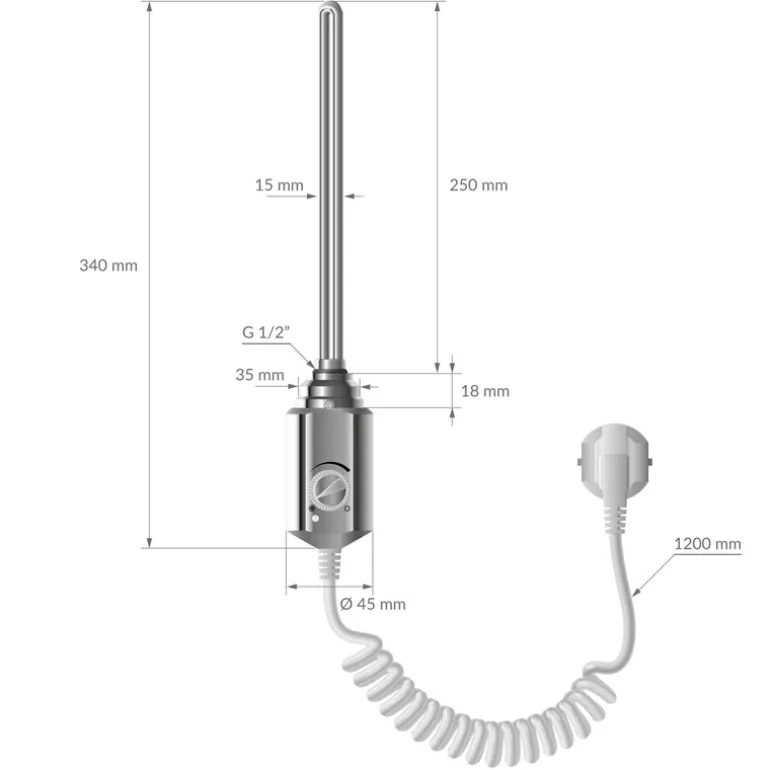Heizstab 300W Chrome mit Thermostat für Badheizkörper LuxeBath