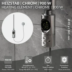 Heizstab 900W Chrome mit Thermostat und LCD Bildschirm LuxeBath