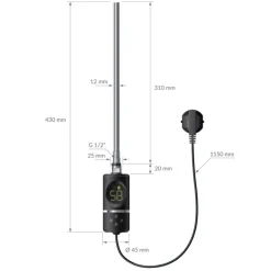 Heizstab 300W Schwarz mit Thermostat und LCD Bildschirm LuxeBath