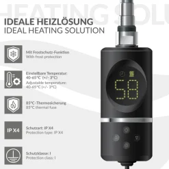 Heizstab 900W Schwarz mit Thermostat und LCD Bildschirm LuxeBath