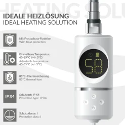 Heizstab 1200W Weiß mit Thermostat und LCD Bildschirm LuxeBath