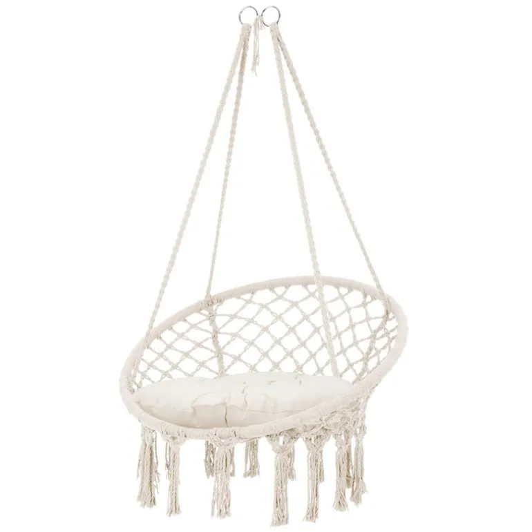 Hängesessel mit Gestell Ø 80cm Beige aus Baumwolle bis 120 kg ML-Design