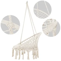 Hängesessel mit Gestell Ø 80cm Beige aus Baumwolle bis 120 kg ML-Design