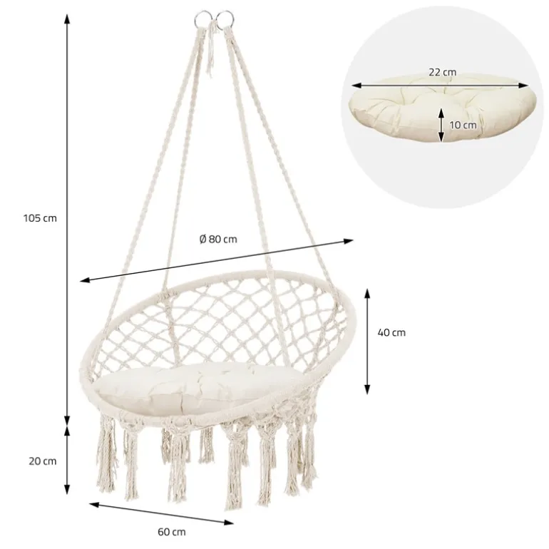 Hängesessel mit Gestell Ø 80cm Beige aus Baumwolle bis 120 kg ML-Design