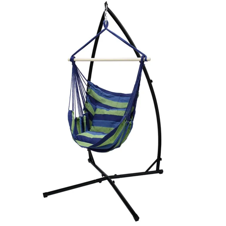 Hängesessel mit Gestell und Kissen Blau/Grün aus Baumwolle belastbar bis 120 kg