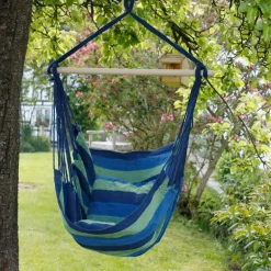Hängesessel mit Gestell und Kissen Blau/Grün aus Baumwolle belastbar bis 120 kg