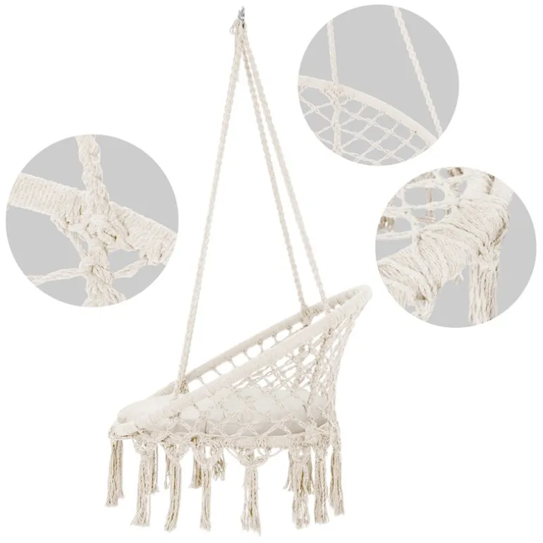 Hängesessel mit Sitzkissen Beige aus Baumwolle ML-Design