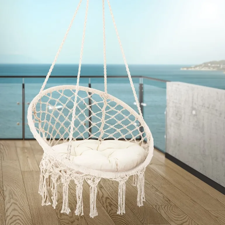 Hängesessel mit Sitzkissen Beige aus Baumwolle ML-Design