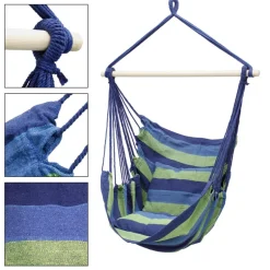 Hängesessel mit zwei Kissen 90x120x60 cm Blau/Grün aus Baumwolle belastbar bis 120 kg