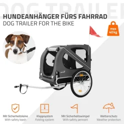 Hundeanhänger Fahrradanhänger Hunde bis 40 kg Grau HAUKI