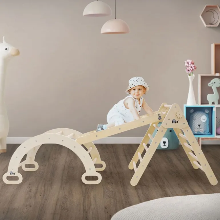 3in1 Kletterdreieck mit Rutsche & Kletterbogen aus Holz von Joyz
