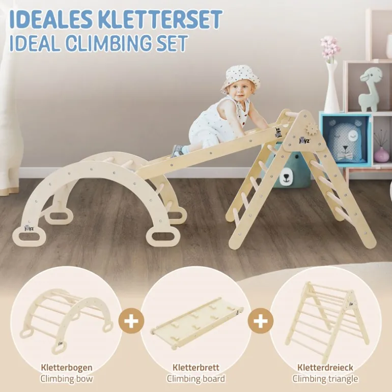 3in1 Kletterdreieck mit Rutsche & Kletterbogen aus Holz von Joyz