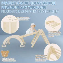 3in1 Kletterdreieck mit Rutsche & Kletterbogen aus Holz von Joyz