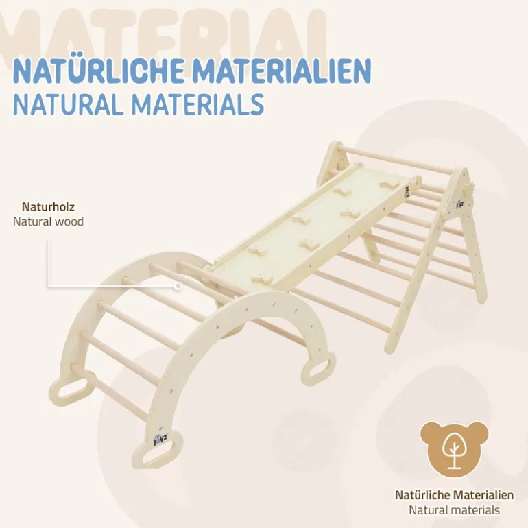 3in1 Kletterdreieck mit Rutsche & Kletterbogen aus Holz von Joyz