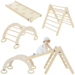 3in1 Kletterdreieck mit Rutsche & Kletterbogen aus Holz von Joyz