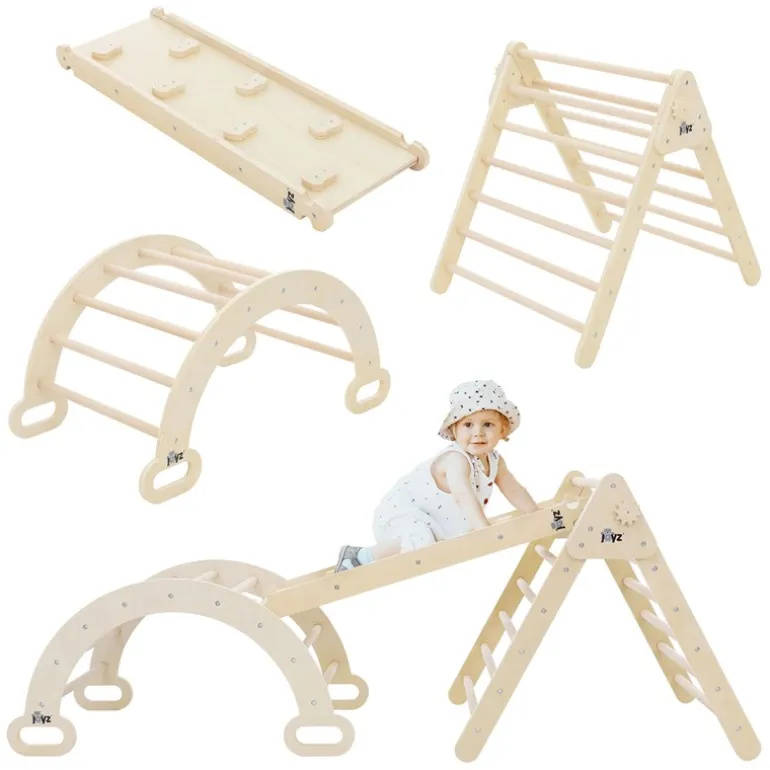 3in1 Kletterdreieck mit Rutsche & Kletterbogen aus Holz von Joyz