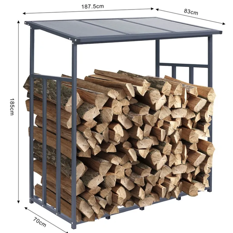 Kaminholzregal aus Stahl mit Dach für mehr als 2 Raummeter Holz 1,85 Meter hoch