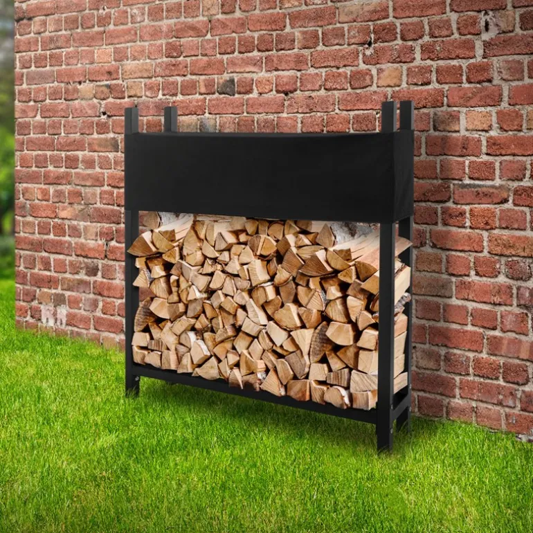 Kaminholzregal mit Abdeckung 113x25x115 cm Anthrazit aus Stahl ML-Design