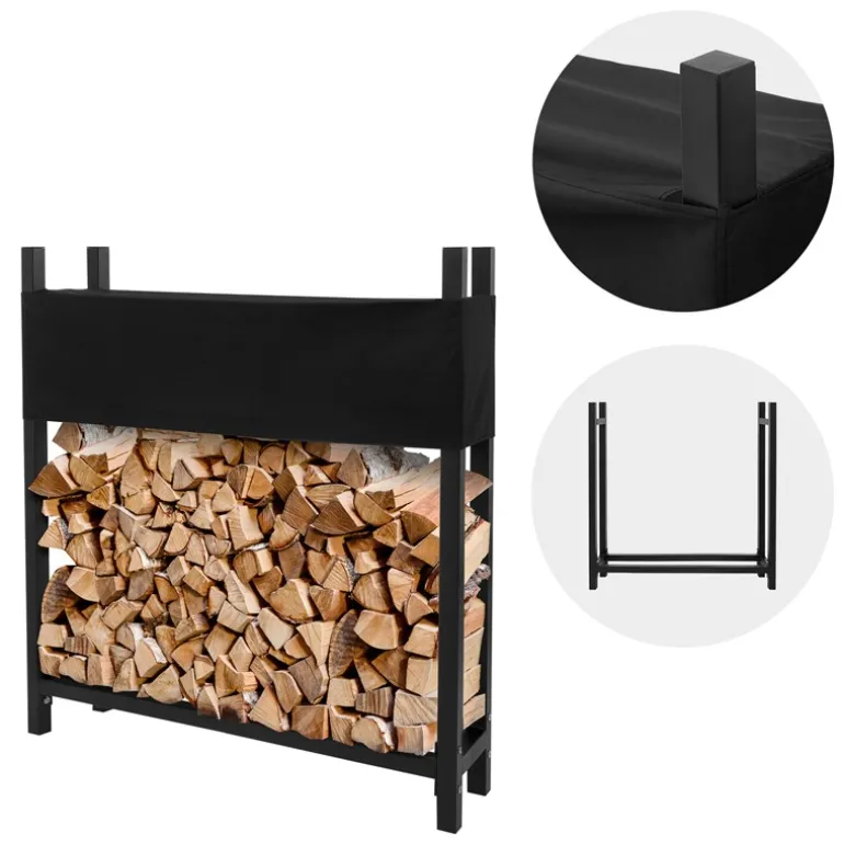 Kaminholzregal mit Abdeckung 113x25x115 cm Anthrazit aus Stahl ML-Design