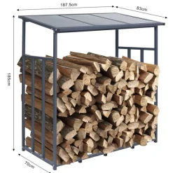 Kaminholzregal mit Abdeckung 187,5x70x185 cm Anthrazit aus Stahl ML-Design