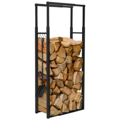 Kaminholzregal verstellbar 40-65x100,5-150,5x25 cm Schwarz aus Metall ML-Design