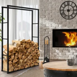 Kaminholzregal 100x25x150 cm Schwarz aus Metall ML-Design