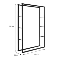 Kaminholzregal 100x25x150 cm Schwarz aus Metall ML-Design