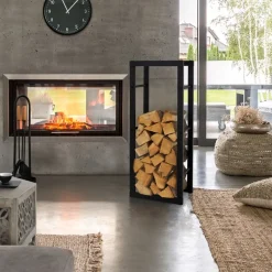 Kaminholzregal 40x100x25 cm Schwarz aus Metall ML-Design
