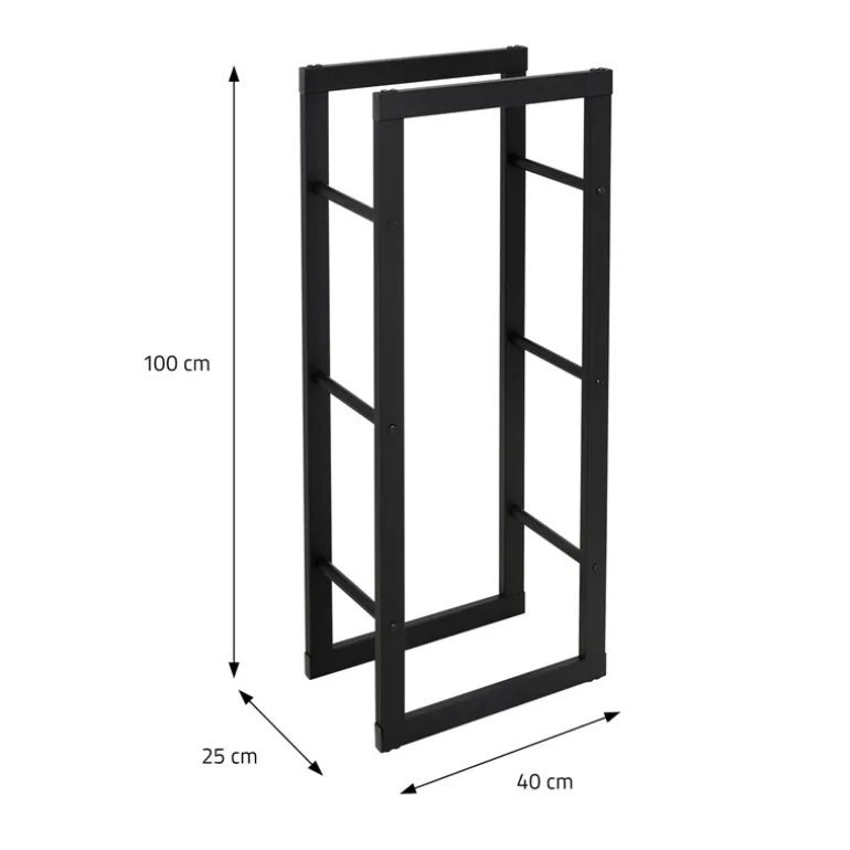 Kaminholzregal 40x100x25 cm Schwarz aus Metall ML-Design