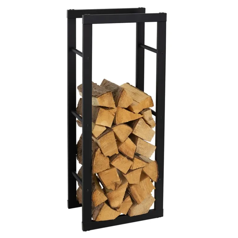 Kaminholzregal 40x100x25 cm Schwarz aus Metall ML-Design