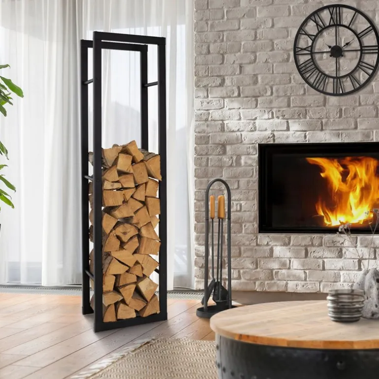 Kaminholzregal 40x150x25 cm Schwarz aus Metall ML-Design