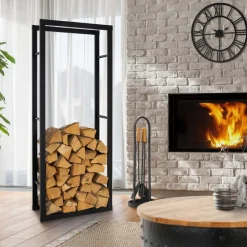 Kaminholzregal 60x25x150 cm Schwarz aus Metall ML-Design