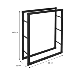 Kaminholzregal 80x25x100 cm Schwarz aus Metall ML-Design