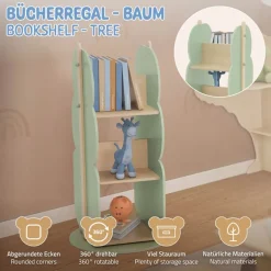 Kinder Bücherregal Baum-Form Grün/Natur mit 5 Regale Joyz