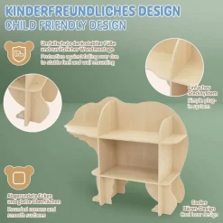Kinder Bücherregal Bär-Design Natur mit offenen Regalen Joyz