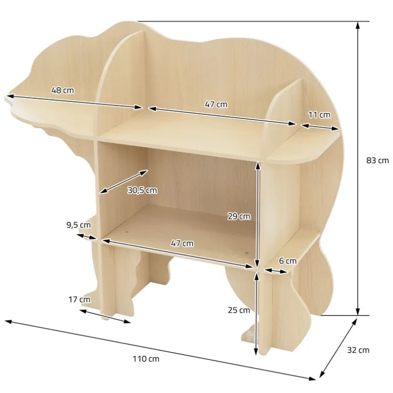 Kinder Bücherregal Bär-Design Natur mit offenen Regalen Joyz