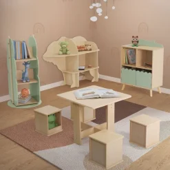 Kinder Bücherregal Bär-Design Natur mit offenen Regalen Joyz