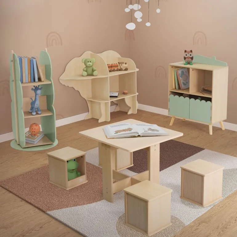 Kinder Bücherregal Bär-Design Natur mit offenen Regalen Joyz
