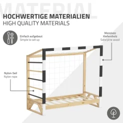 Kinderbett Fußballtor 70x140 cm aus Kiefernholz mit Matratze H:10cm Handballtor mit Lattenrost Kletterleiter & Tornetz ML-Design