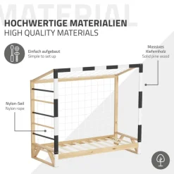 Kinderbett Fußballtor 80x160 cm aus Kiefernholz mit Matratze H:10cm Handballtor mit Lattenrost Kletterleiter & Tornetz ML-Design