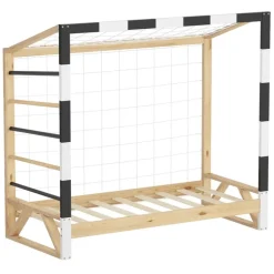 Kinderbett Fußballtor 70x140 cm Holzbett mit Lattenrost Kletterleiter & Tornetz Handballtor aus Kiefernholz ML-Design