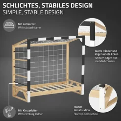 Kinderbett Fußballtor 70x140 cm Holzbett mit Lattenrost Kletterleiter & Tornetz Handballtor aus Kiefernholz ML-Design