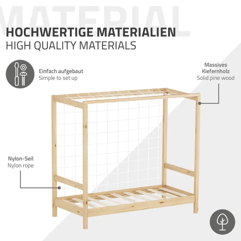 Kinderbett Fußballtor 70x140 cm Natur aus Kiefernholz mit Matratze H-10cm Handballtor mit Lattenrost & Tornetz ML-Design