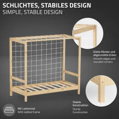 Kinderbett Fußballtor 70x140 cm Natur Einzelbett für Kinder Holzbett mit Lattenrost & Tornetz Handballtor ML-Design