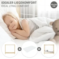 Kinderbett Fußballtor 70x140 cm Natur Einzelbett für Kinder Holzbett mit Lattenrost & Tornetz Handballtor ML-Design
