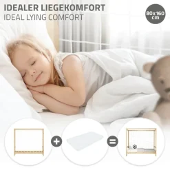 Kinderbett Fußballtor 80x160 cm Natur Einzelbett für Kinder Holzbett mit Lattenrost & Tornetz Handballtor ML-Design