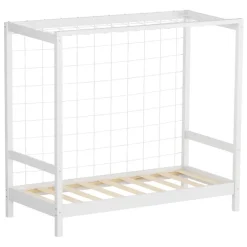 Kinderbett Fußballtor 70x140 cm Weiß Einzelbett für Kinder Holzbett mit Lattenrost & Tornetz Handballtor ML-Design