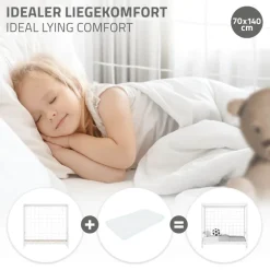 Kinderbett Fußballtor 70x140 cm Weiß Einzelbett für Kinder Holzbett mit Lattenrost & Tornetz Handballtor ML-Design
