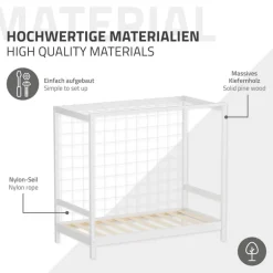 Kinderbett Fußballtor 80x160 cm Weiß aus Kiefernholz mit Matratze H-10cm Handballtor mit Lattenrost & Tornetz ML-Design