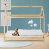 Kinderbett Hausbett 70x140 cm aus Kiefernholz Holzbett mit Dach und Lattenrost ML-Design